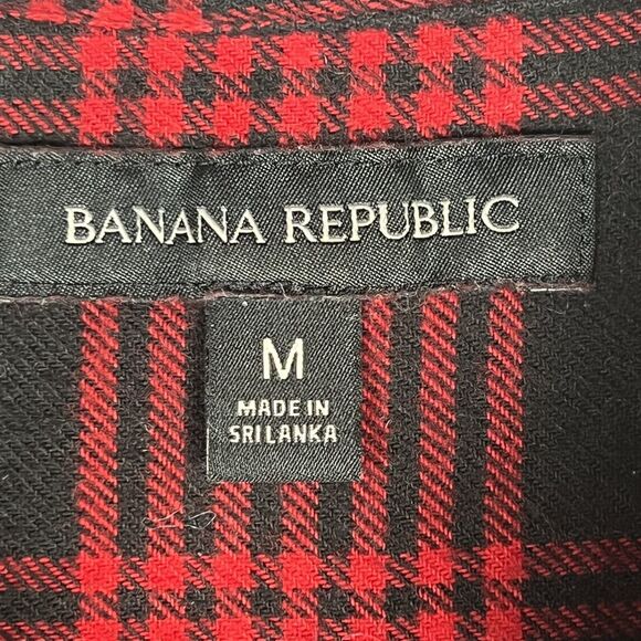 Banana Republic Sz M Long-Sleeve Piazza Flannel Shirt Button-Down Red Plaid - Picture 7 of 11